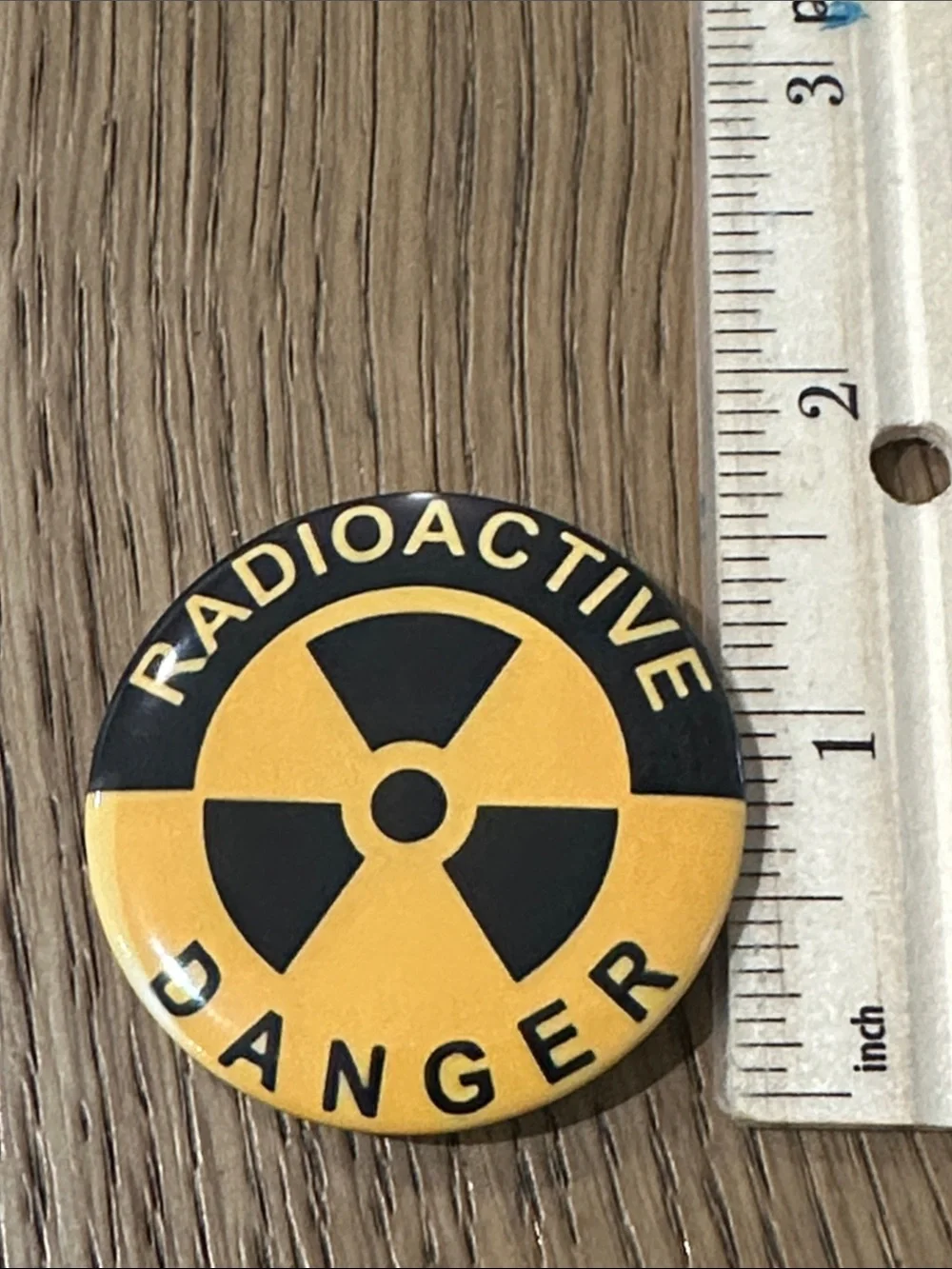 Radioactive Danger Round Pin Button - Black & Yellow